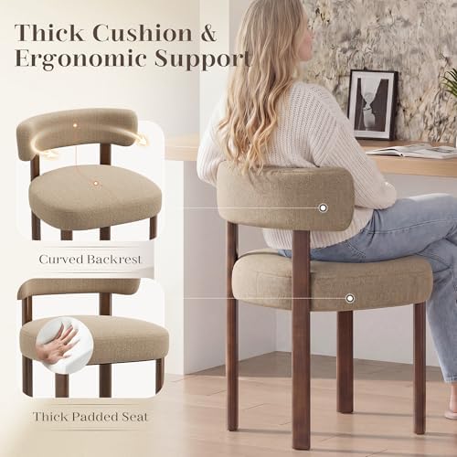 Wooden Dining Chairs Set of 2, Upholstered Kitchen Chairs with Solid Wood Leg...