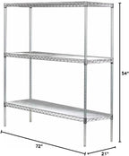 Omega 21" Deep x 72" Wide x 54" High 3 Tier Chrome Starter Shelving Unit