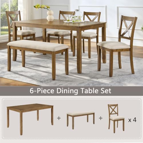 Harper & Bright Designs Complete 6-Piece Oak Dining Set –58.5" Recta...