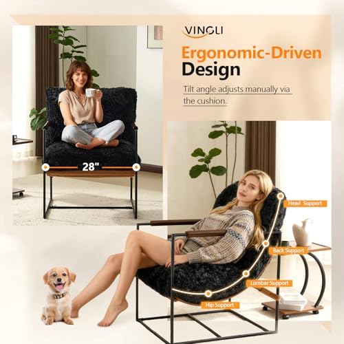 VINGLI 28" Wide Plush Upholstery Sling Modern Accent Chairs Set of 2, Cu...