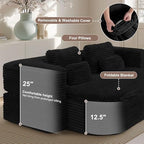 75'' Folding Sleeper Sofa Bed, Memory Foam Boneless Couch | Full Size Guest Bed Mattress, Modern 2-in-1 Floor Deep Seat Sleeper Sofa with 4 Pillows and Blanket | Corduroy Black