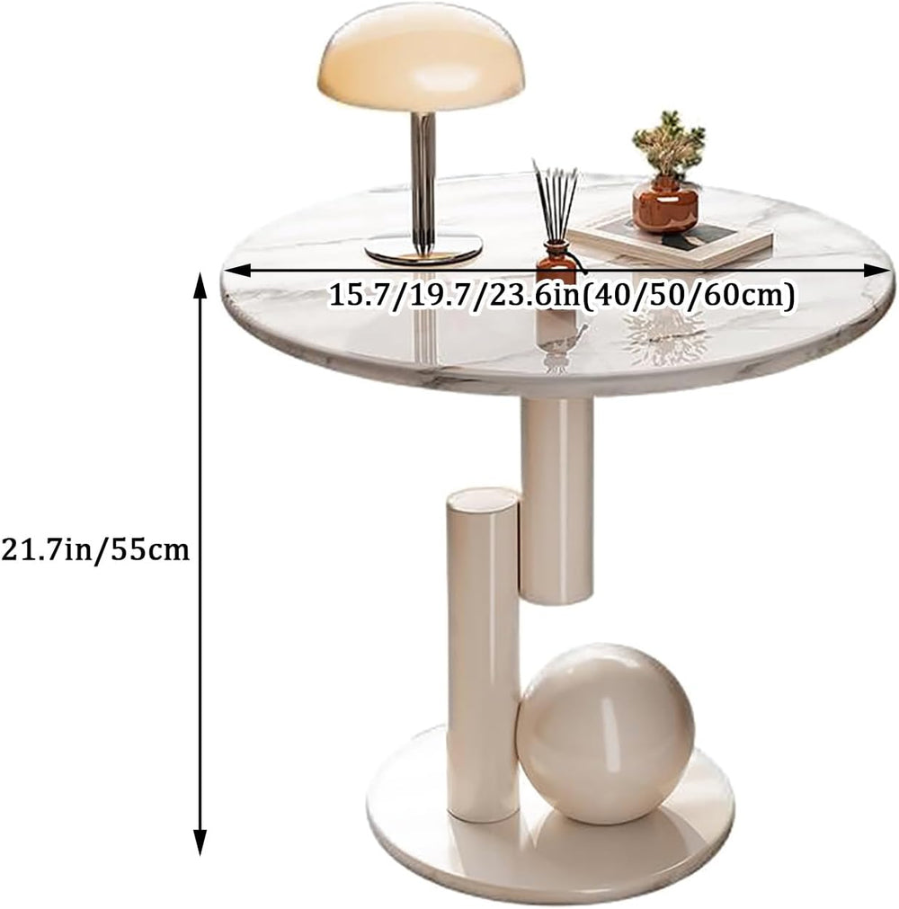 Metal End Table, Living Room Coffee Table with Marble Tabletop, Modern Geomet...