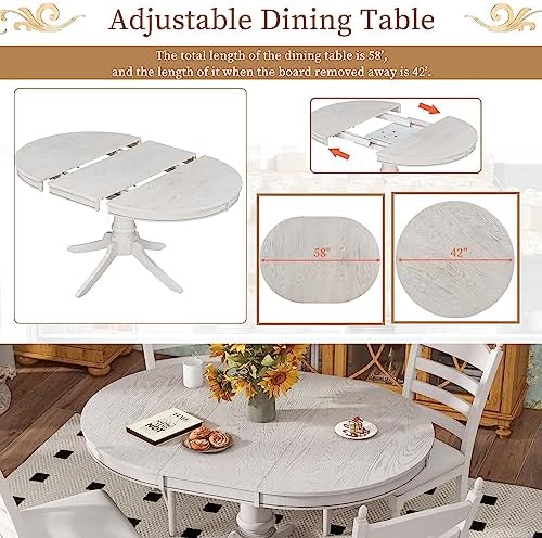 LUMISOL 5-Piece Solid Wood Dining Table Set for 4, Farmhouse Kitchen Table Se...