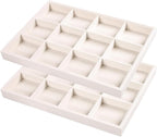 2pcs/Set Velvet Jewelry Tray, 12 Grids Large Storage Tray for Bracelet Bangle Beads Display, Jewellery Organizer Box Tray for Home Drawer or Shop Store Selling Show (Beige Velvet)