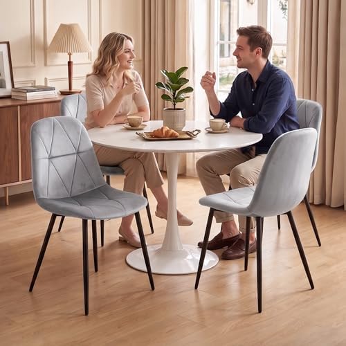 Light Gray Velvet Dining Chairs Set of 4, Modern Upholstered Kitchen & Di...