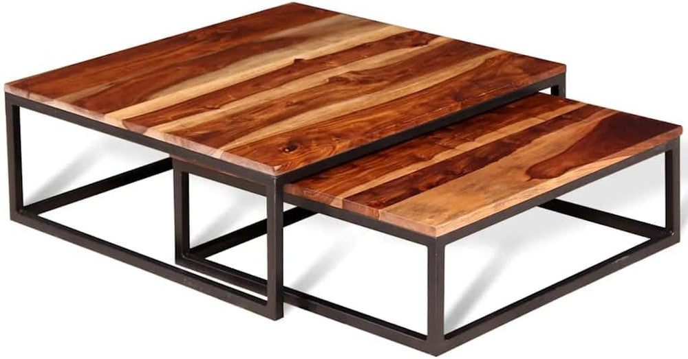 2 Piece Nesting Coffee Table Set Solid Acacia Wood | Retro Industrial Style, ...