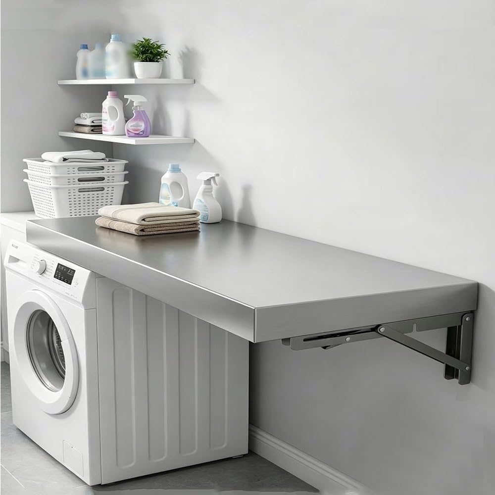Laundry Folding Table Stainless Steel Wall Mounted Workbench, Desk Concession...