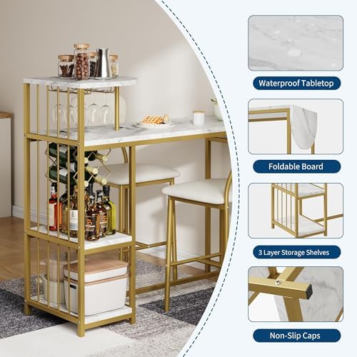 Garvee Dining Table Set for 2, 3-Piece Expandable Bar Table and Chairs Set
