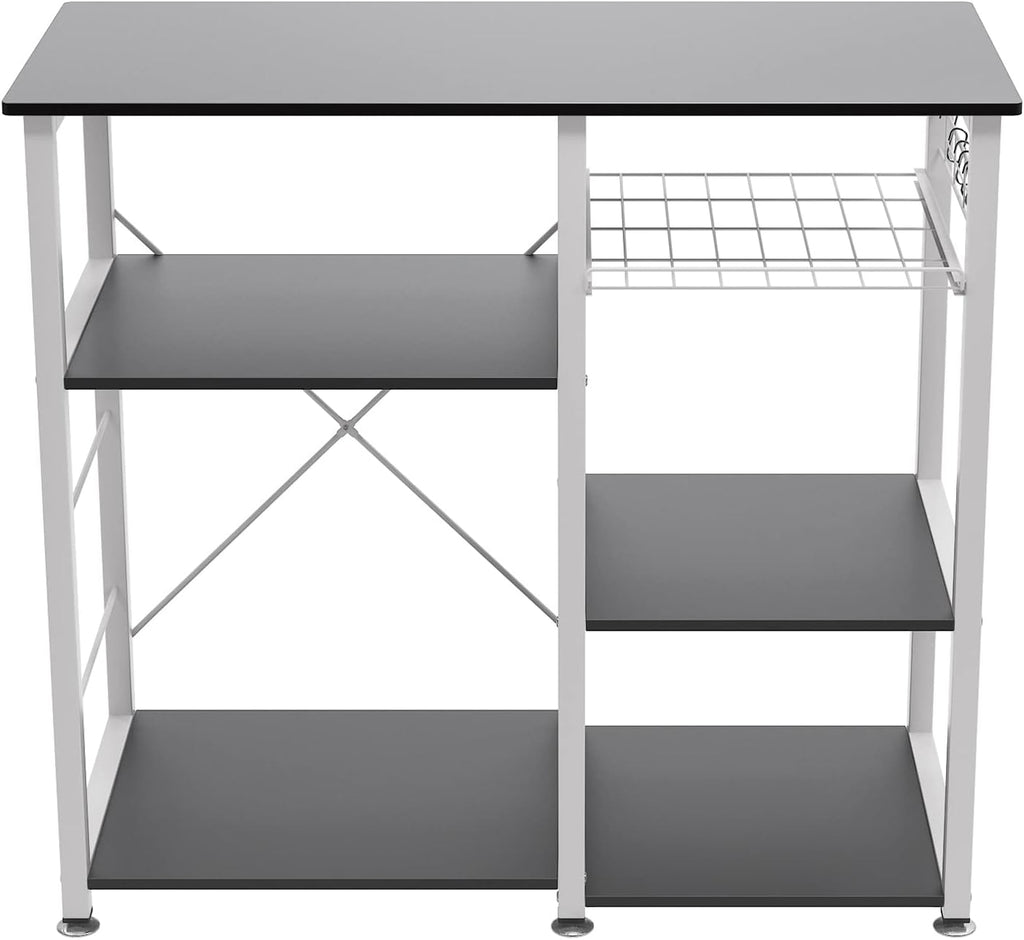 sogesfurniture 3-Tier Kitchen Baker's Rack Utility Shelf Microwave Stand with Storage and Drawer Storage Cart Workstation Shelf,Black BHUS-W5S-BK