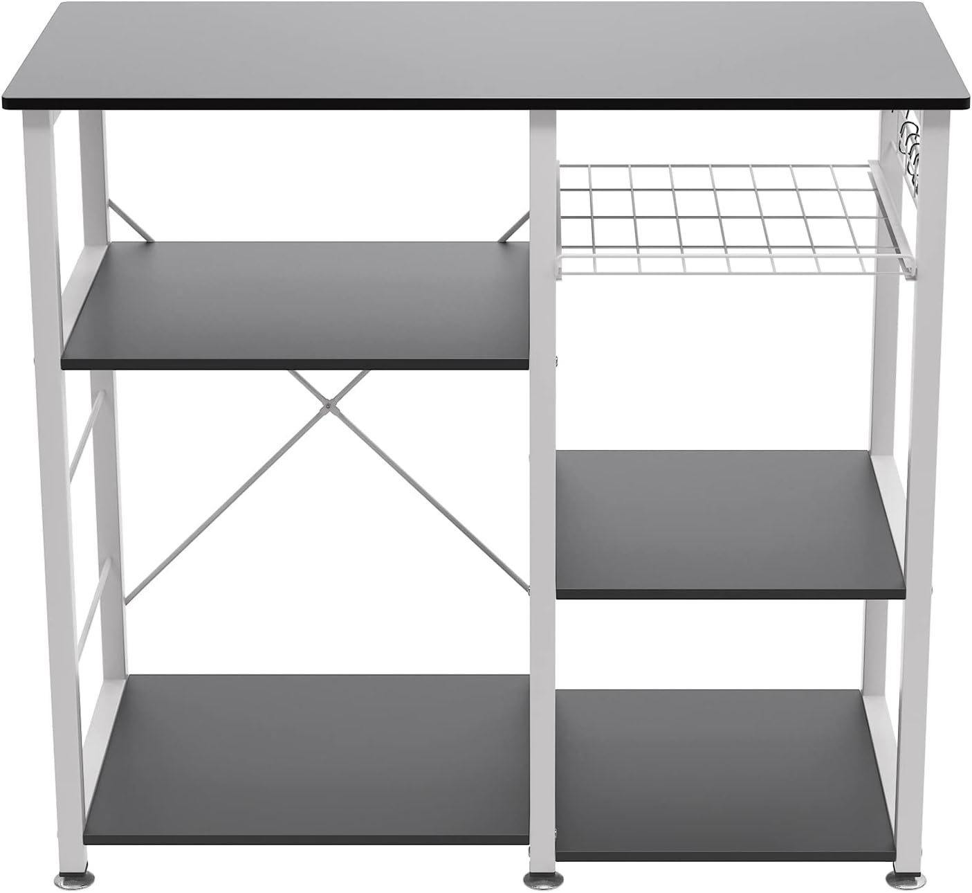 sogesfurniture 3-Tier Kitchen Baker's Rack Utility Shelf Microwave Stand with Storage and Drawer Storage Cart Workstation Shelf,Black BHUS-W5S-BK