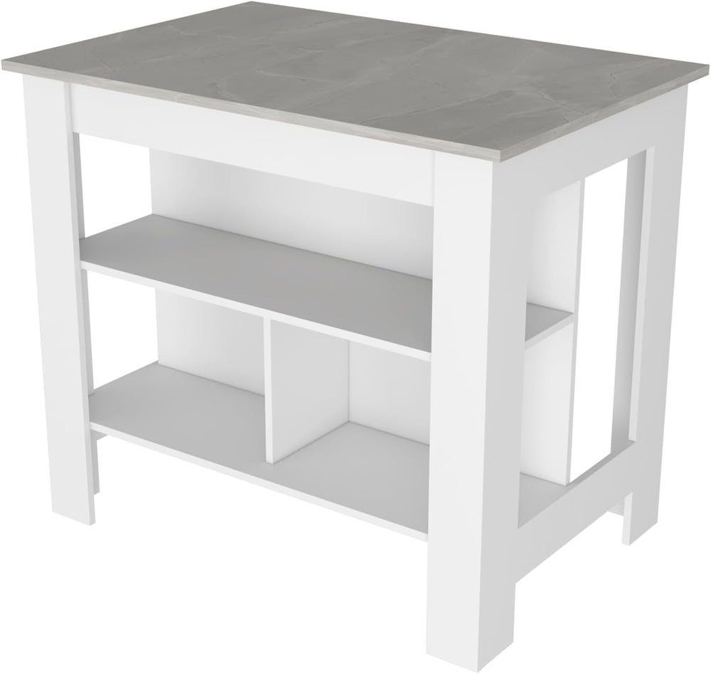 Kitchen Island Dozza with Three Shelves in White and Ibiza Marble | Three sto...