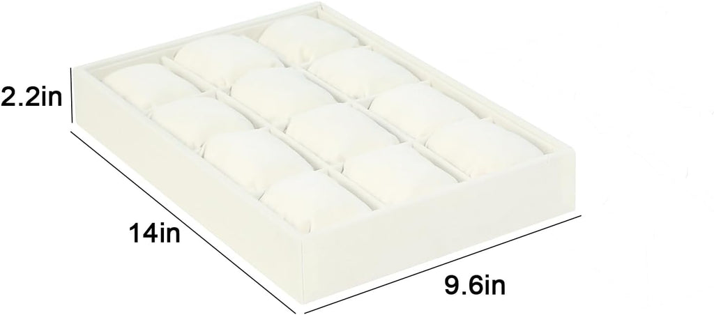 Coward Beige Velvet Watch Bangle Organizer Tray, Velvet 12 Grids Tray for Watches Bracelets Jade Bangle Holder Selling Show