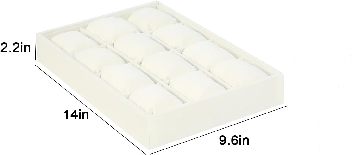 Coward Beige Velvet Watch Bangle Organizer Tray, Velvet 12 Grids Tray for Watches Bracelets Jade Bangle Holder Selling Show