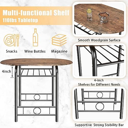 JUMMICO 3-Piece Wooden Round Table & Chair Set (Brown/Black)