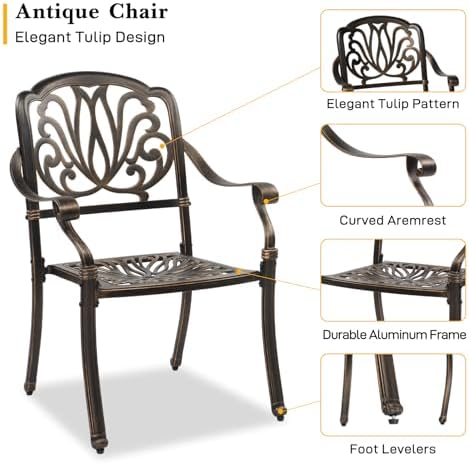 VINGLI 5 Pieces Outdoor Patio Dining Set, Cast Aluminium Patio Furniture Set ...