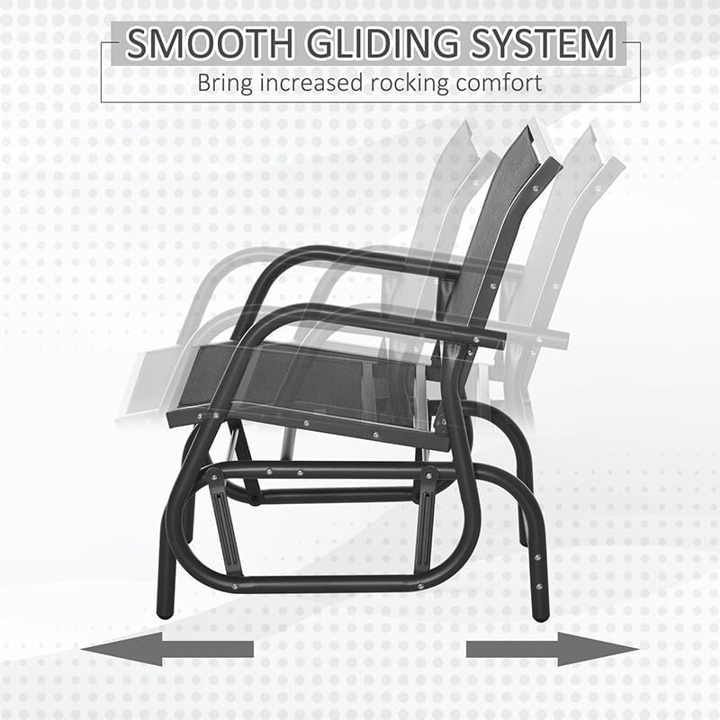 Outsunny Porch Glider Set of 2 Steel Frame Black | Swing Glider Chair, Breath...