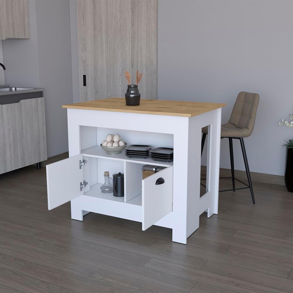 Kitchen Island Geneva, White/Macadamia with Spacious Workspace and Ample | 40...