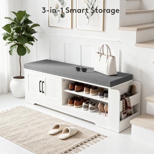 Farmhouse Shoe Storage Bench with 3-in-1 Entryway Storage & Padded Seat |...