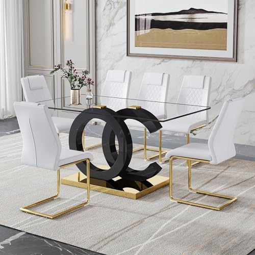 Ebullient Modern Dining Table Set for 6 ，7 Piece Dining Table Chairs Set for ...