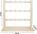 3 Layers of Wooden Display Eacks With Hooks for Necklaces. Rings, Earrings, Bracelets, And Other Jewelry Storage Display Rack
