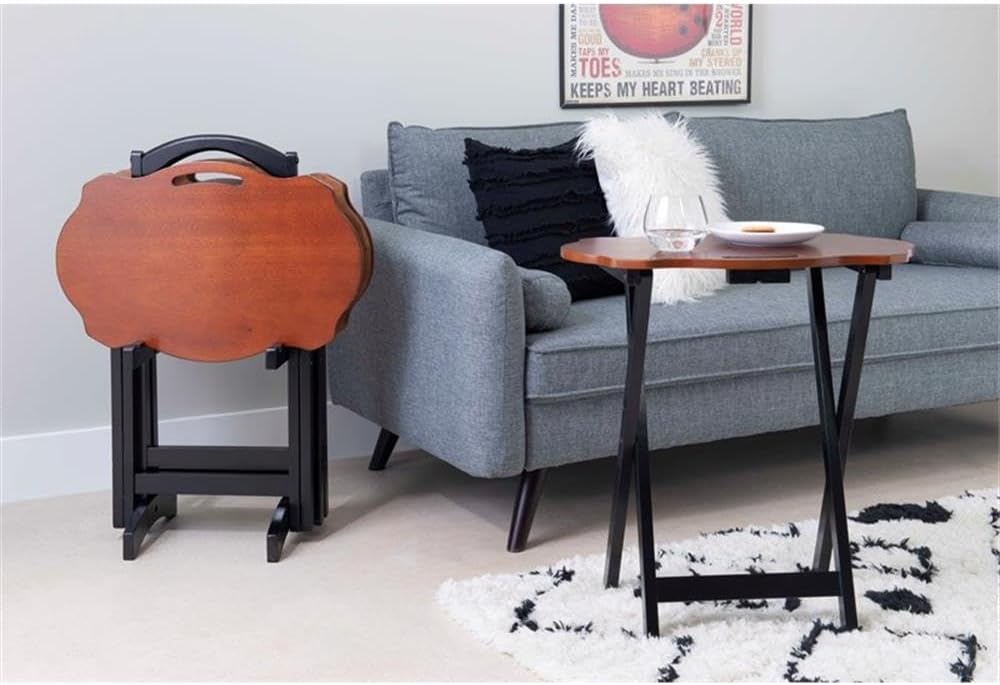 Pemberly Row Traditional 5-Piece Okume Veneer and Solid Wood Tray Table Set w...