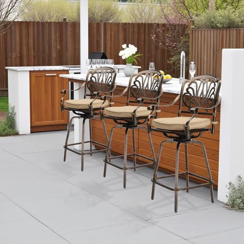 VINGLI Outdoor Swivel Bar Stools Set of 2, Cast Aluminum Patio Bar Height Cha...