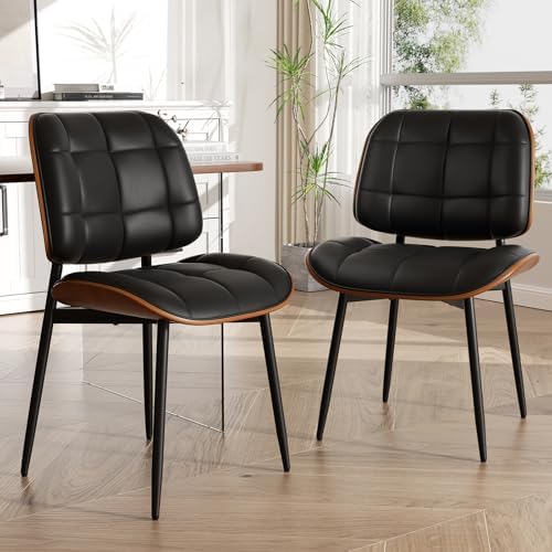 Dining Chairs Set of 4, Black Mid Century Modern Dining Room Chair, Upholster...