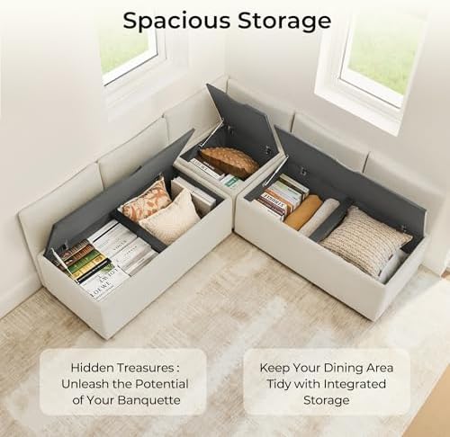 CHITA Breakfast Nook Bench with Storage, Banquette Seating, 4 Seats, Linen