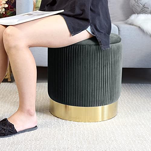 Round Ottoman with Storage Set of 2 Upholstered Velvet Vanity Stool Small Ott...