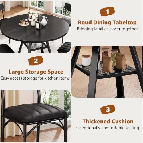 Dining Table Set for 4,Kitchen Table and Chairs for 4, Round Dining Room Tabl...