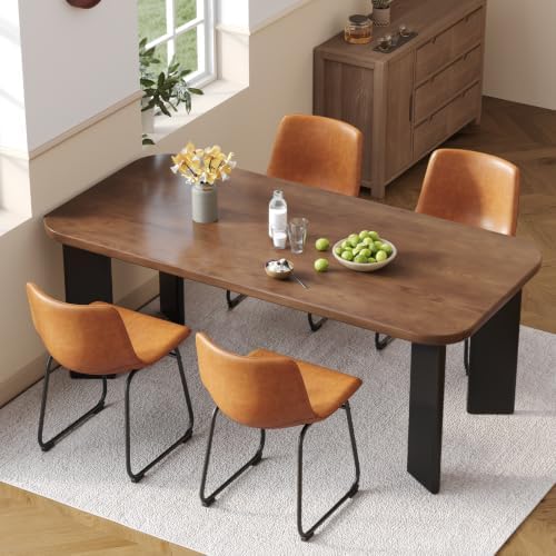 Dining Chairs Set of 6, 18in PU Leather Kitchen Chair with Metal Leg, Brown