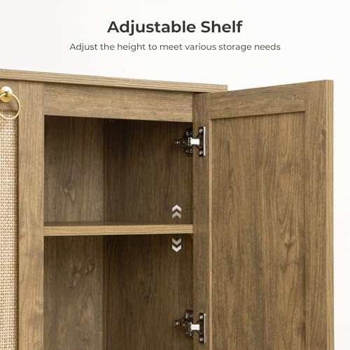 SICOTAS Boho Rattan 110" Long Sideboard Buffet Cabinet with Storage Doors
