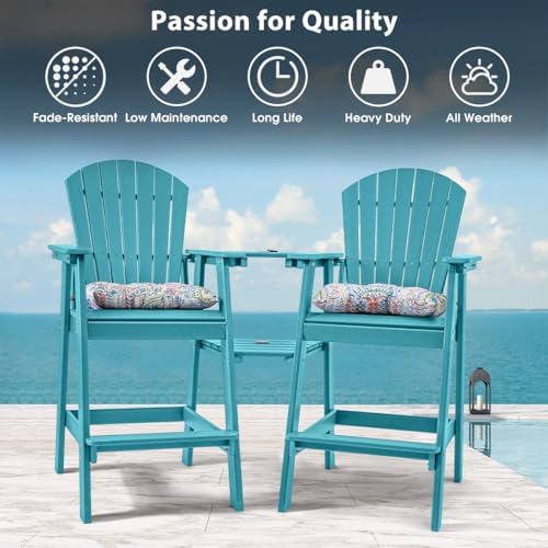 Sundale Outdoor Tall Adirondack Chairs Set of 2 with Table, Patio HDPE Bar