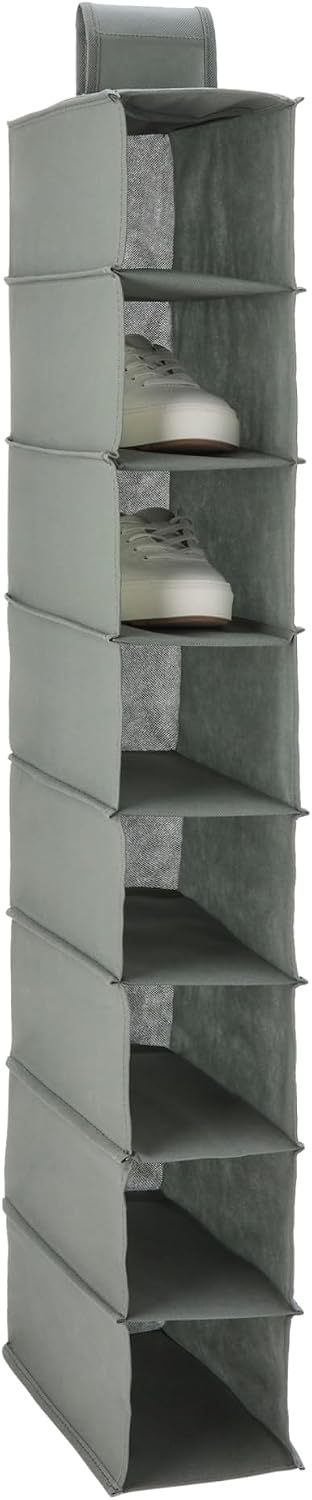 Amazon Basics 8-Tier Hanging Closet Shelf Shoe Organizer, Space Saving Storage, Foldable, 11.5 x 41 x 5.5 in, Dark Grey | for Closet Storage