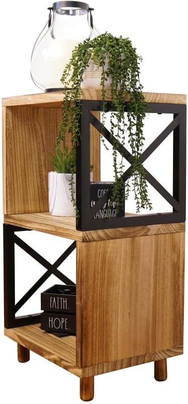 Premium Home 30” Tall Wood Side Table, Narrow End Table with Open Shelf, Natu...