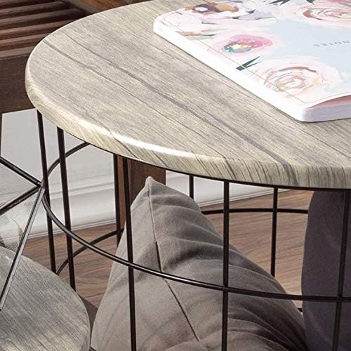 Lavish Home Round End Tables - Nesting Tables Set of 2, Gray/Black | 17.5”/15.5” Side Tables with Removable Wood Tops & Metal Basket Bases for Blanket Storage, Living Room, Bedroom & Home Office