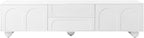 Ball & Cast 70" Modern TV Stand for TVs up to 75", Cream Media Console with Arched Push-to-Open Doors,2 Cabinets & 2 Drawers, 5 Iron Round Legs,Entertainment Center for Living Room,Bedroom,White