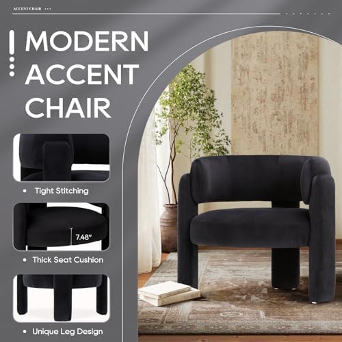 COLAMY Modern Accent Chair, Upholstered Barrel Chair with Curved Back,Black