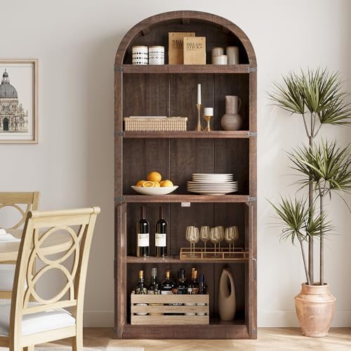 GarveeHome Bookcase with Doors Arched Bookshelf 71.65in Tall Bookcase Farmhou...