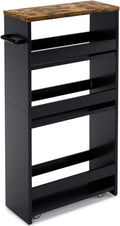MARTY Rolling Storage Cart 4-Tier Black Kitchen Cart with Wheels, Slim Storage Cart with Handle Slide Out Utility Cart Shelving Unit Organizer Trolley for Laundry Narrow Places Bathroom Small Corner