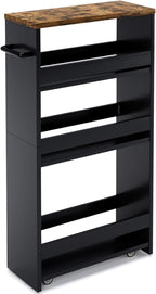 MARTY Rolling Storage Cart 4-Tier Black Kitchen Cart with Wheels, Slim Storage Cart with Handle Slide Out Utility Cart Shelving Unit Organizer Trolley for Laundry Narrow Places Bathroom Small Corner