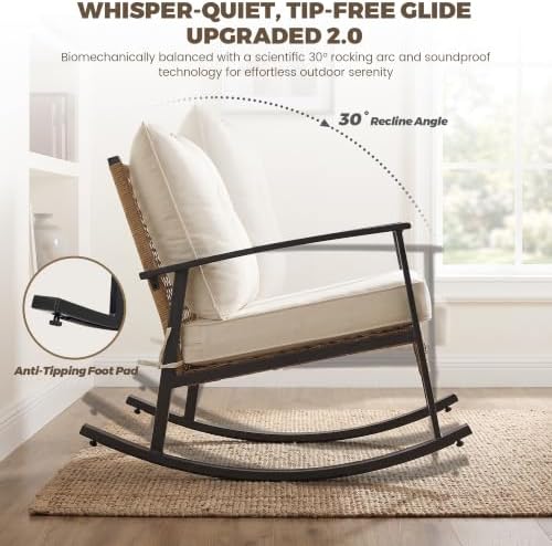 TARKARI 3-Piece Patio Rocking Chairs Set of 2, Rocking Chair Bistro Set [Upgr...