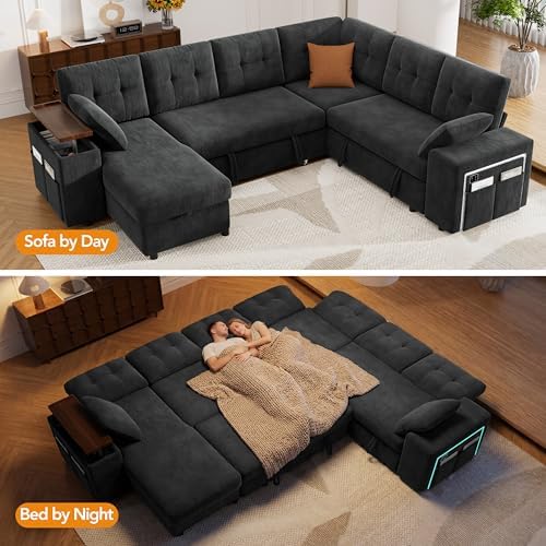 Vipbear 7 Seat Modular Sectional Sleeper Sofa with Pull Out Bed, L-Shaped Cou...
