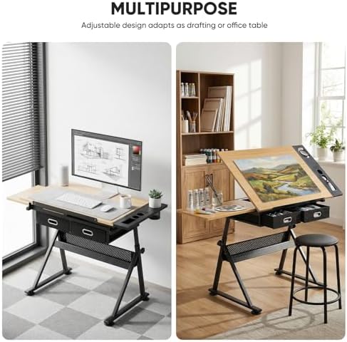 Magshion Drafting Table for Adults w/Stool, Natural