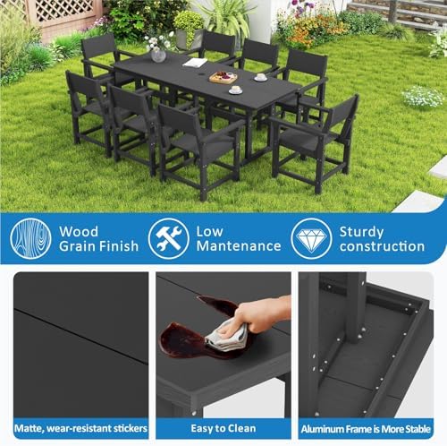 9-Piece HDPE Outdoor Patio Dining Set,Outdoor Table and Chairs,Modern Plastic...