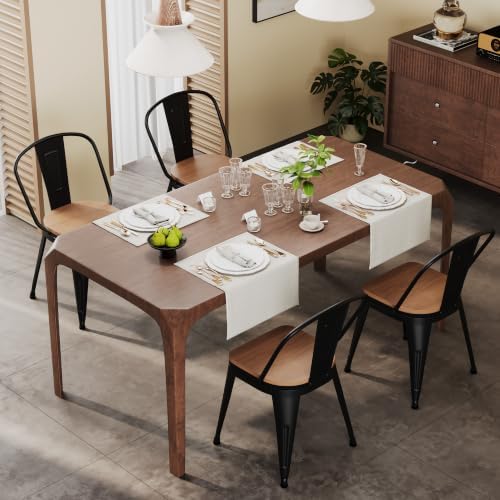 18 Inch Metal Dining Chairs Set of 4 Farmhouse Kitchen Chairs with Wooden Sea...
