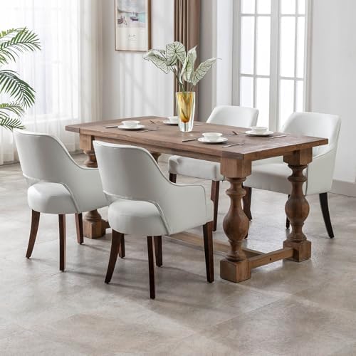 Faux Leather Upholstered Dining Chairs Set of 4 with Arms