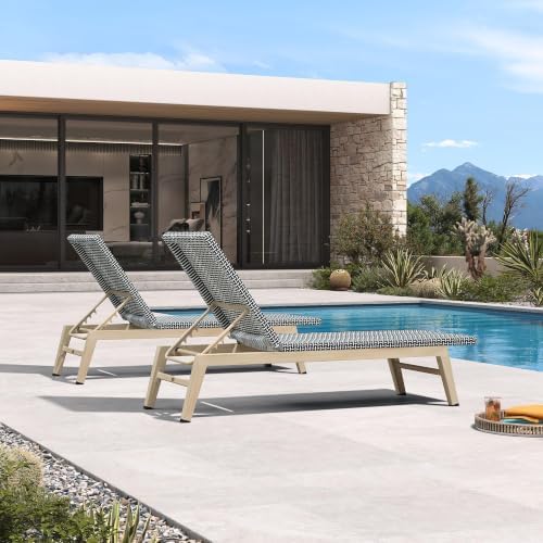 PURPLE LEAF Oversize Outdoor Chaise Lounge Set of 2 Champagne Frame, Black | ...