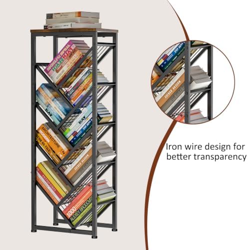 Cutogxon Tree Bookshelf - 9 Tier Visual Metal Floor Standing Book Shelf with Wooden Top, Small Bookshelf for Small Spaces Bookshelves Book Storage Organizer Shelves for Living Room Bedroom Black