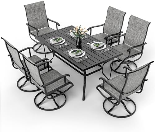 7-Piece Outdoor Dining Set, Patio Furniture Set with Textilene Swivel Chairs,...